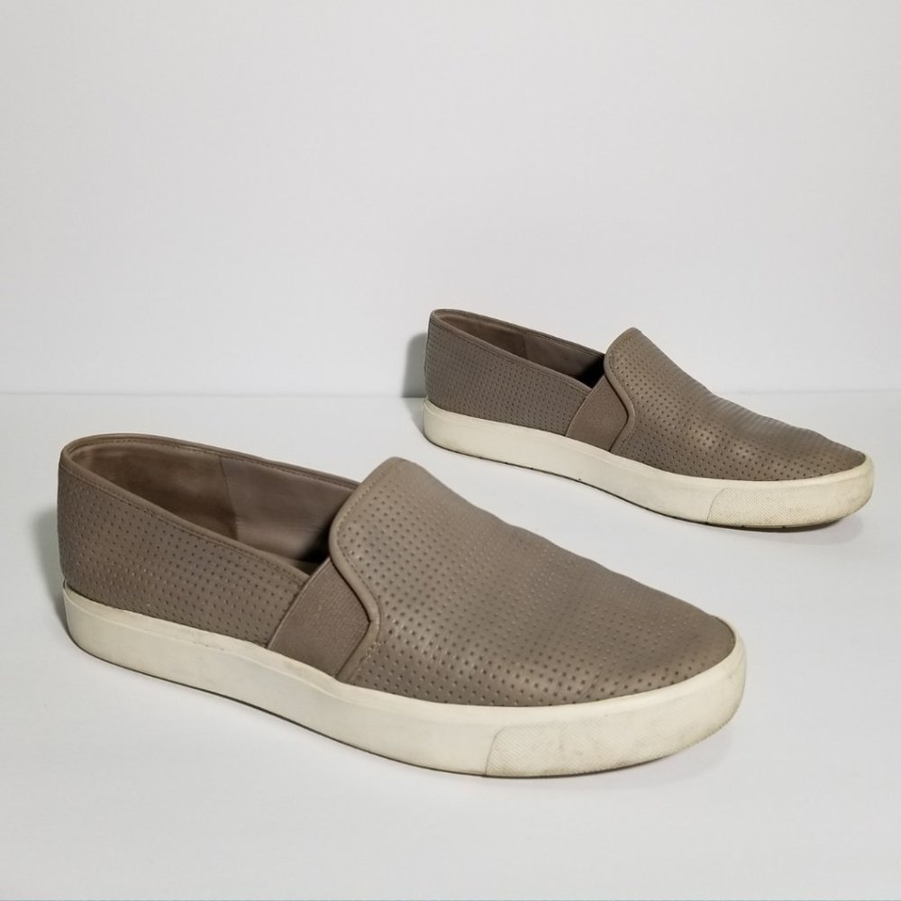 Vince Gray Leather Slip On Platform Sneakers